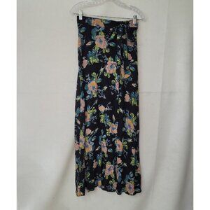 Xhilaration‎ Skirt Womens XS Black Floral Slit Font Pull On Tie Side Midi Rayon